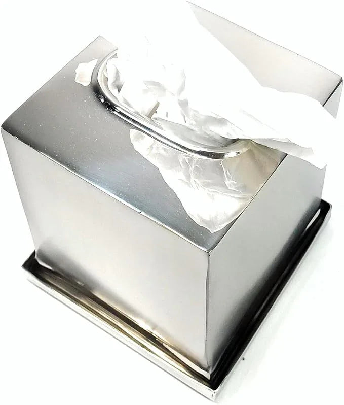 3SCompany Infinity Tissue Box Cover with Base Tray, Shiny and Satin/Brushed Two Tone - ModernBath