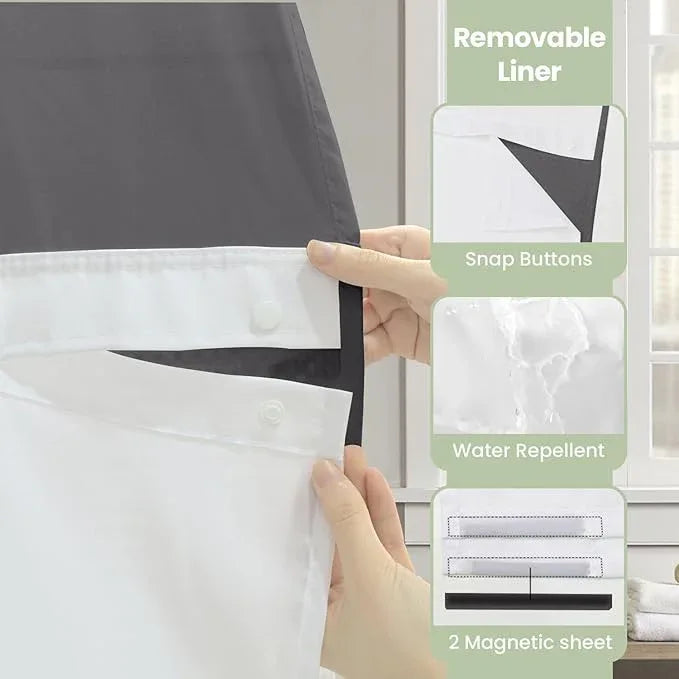 Inhousolu Extra Long No Hook Shower Curtain with Snap in Fabric Liner Set Waffle Weave 230GSM Weighted Hem, Waterproof & Washable Bathroom Curtain Spa with Mesh Top Window 72" W x 84" L Graphite Grey - ModernBath