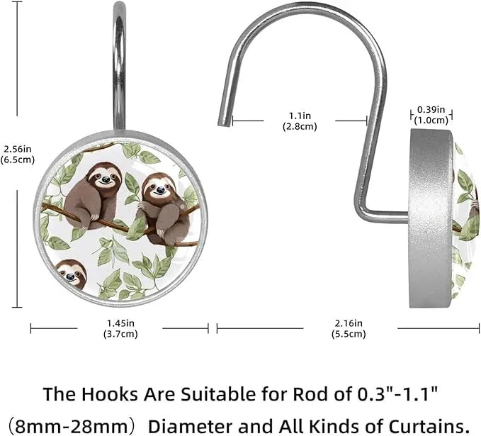 FVQL 12PCS Shower Curtain Hooks Rings for Bathroom Decorative, Animal Sloth Cartoon - ModernBath