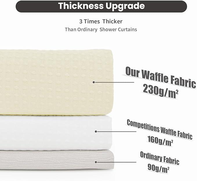 Inhousolu No Hook Waffle Weave Shower Curtain with Removable Snap in Fabric Liner Set for Bathroom, 230 GSM Heavy Duty Weighted Hem, Water Repellent Washable Bath Curtains, 72 x 72 Inch, Ivory - ModernBath