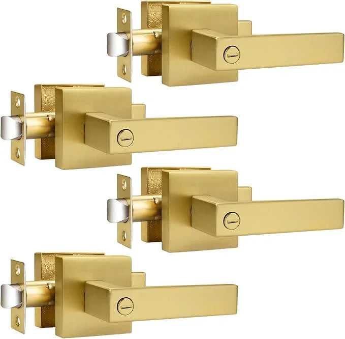 Probrico Gold Privacy Door Handle Lockset Heavy Duty Interior Door Lever for Bedroom Reversible Keyless Handleset Door Knob 4 Pack - ModernBath