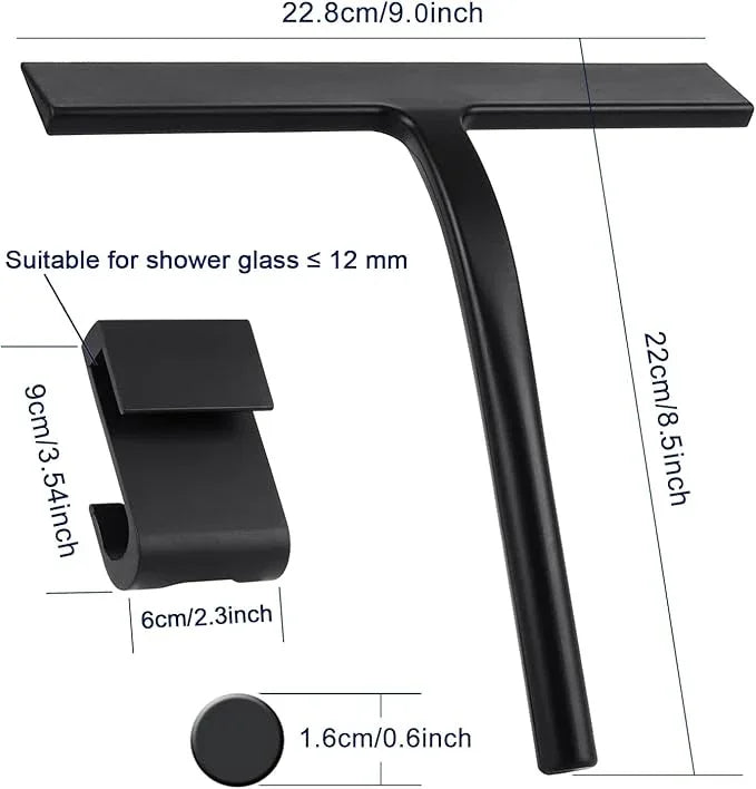 Anlynwooh All -Purpose Silicone Shower Squeegee for Shower Glass Door with Hook, Bathroom Accessories for Window Mirror Tile Car Shower Walls,Household Shower Cleaner Tool (Black, 9 inch(1 Hook) - ModernBath