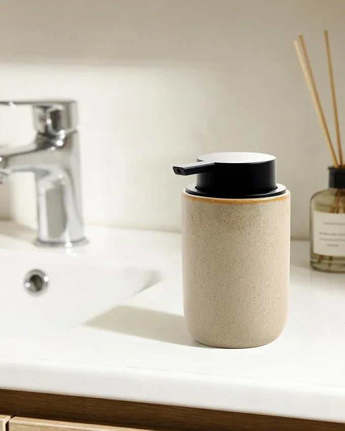 BosilunLife Lotion Pump Dispenser - Hand Soap Dispenser Bathroom Ceramic Dish Liquid Soap Dispenser for Bathroom, Kitchen, Countertop Soap Dispensers (Greige with Speckle, Liquid Pump) - ModernBath