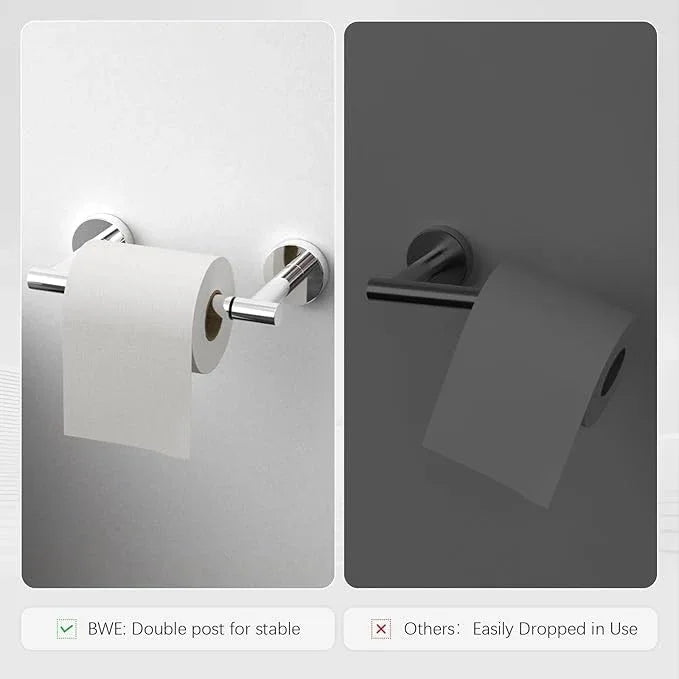 BWE Chrome Toilet Paper Holder Wall Mounted Double Post Pivoting Toilet Tissue Holders SUS 304 Stainless Steel Toilet Roll Holder for Bathroom Kitchen and RV Washroom - ModernBath