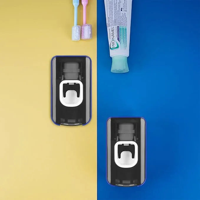 2 Slot Toothbrush Holder and Toothpaste Dispenser Wall Mounted, Automatic Toothpaste Squeezer, 2 in 1 Tooth Brush Toothpaste Organizer for Shower (Dark Blue) - ModernBath