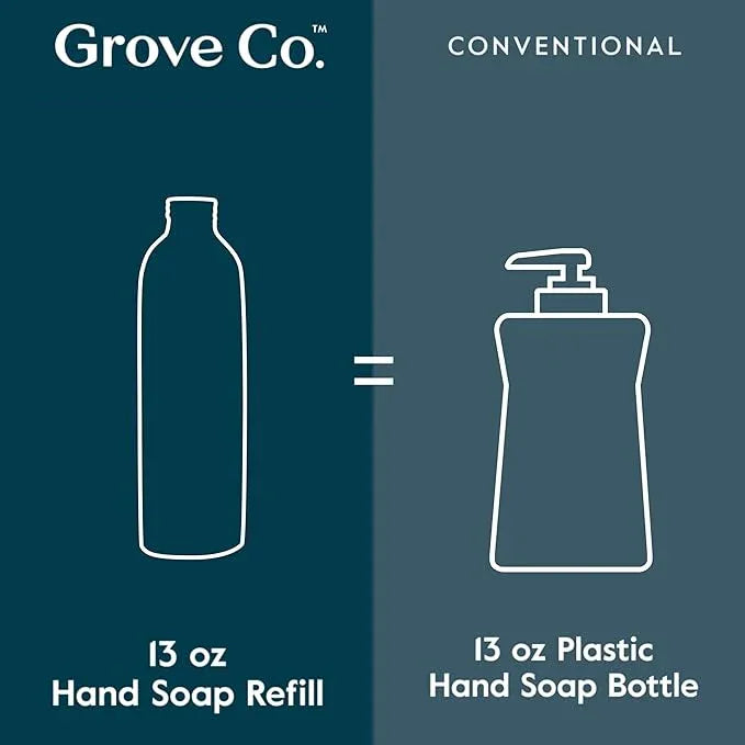 Grove Co. Hydrating Gel Hand Soap Refills (2 x 13 Fl Oz) + 1 x Reusable Glass Soap Dispenser, Plastic-Free & Liquid Refillable Starter Kit, Natural Orange & Rosemary Fragrance - ModernBath