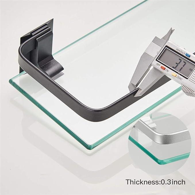 VOLPONE Bathroom Glass Shelf with Towel Bar Black Bathroom Shelf Wall Mount Rustproof Bathroom Wall Organizer Towel Rails1 Tier (Black) - ModernBath