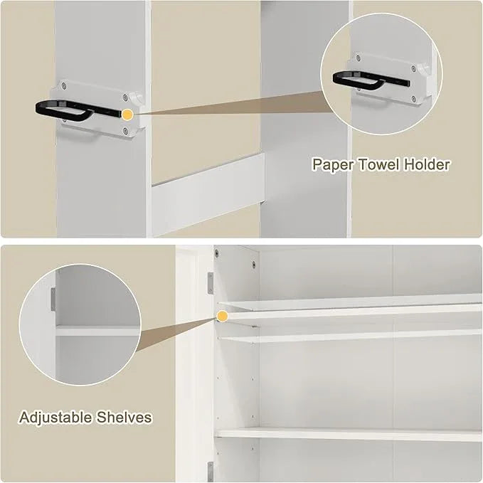 Over The Toilet Storage Cabinet with Gold Trim, Modern Bathroom Organizer Over Toilet with Adjustable Shelves and Toilet Paper Holder for Bathroom (White) - ModernBath