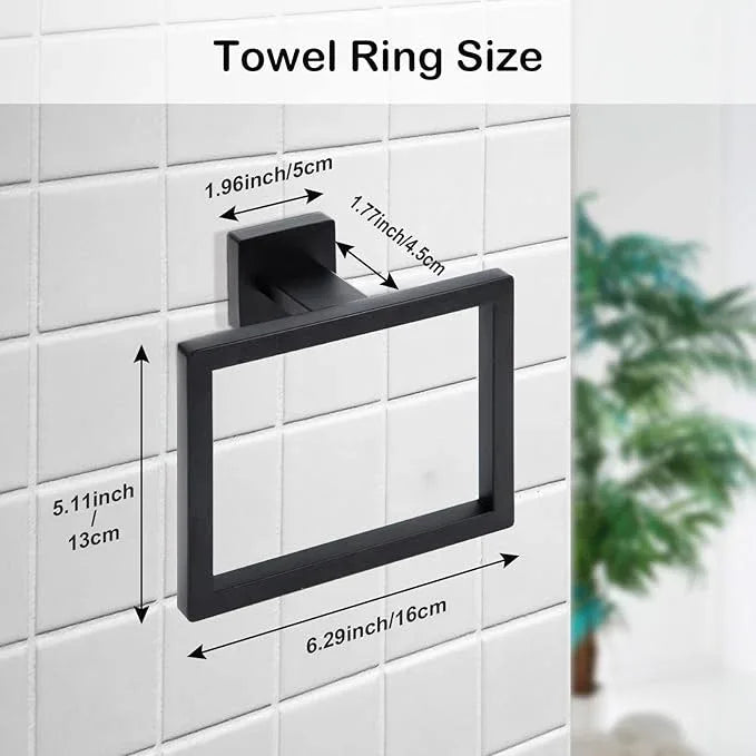 2-Piece Matte Black Square Towel Ring,Modern Hand Towel Holder for Bathroom,Stainless Steel Towel Hangers Wall-Mounted Bathroom Accessories - ModernBath