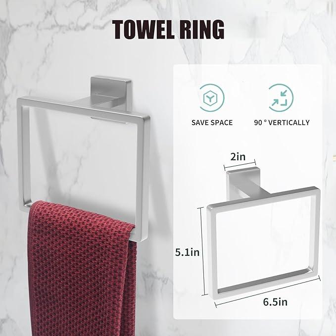 5 Piece Brushed Nickel Towel Bar Set Bathroom Hardware Set Brushed Nickel Bathroom Accessories Set with 2 Towel Hook, Stainless Steel Wall Mounted Bathroom Towel Rack Set Square 16-Inch - ModernBath