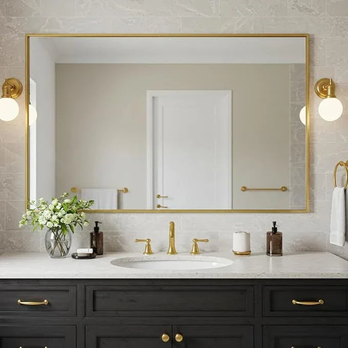 Bonverre 24x40 Inch Brass Bathroom Mirror for Wall, Aluminum Frame Rectangle Rectangular Vanity Mirror, Modern Large for Bedroom, Living Room, Horizontal or Vertical - ModernBath
