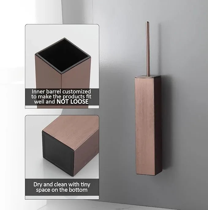 BGL Toilet Brush and Holder Set Rose Gold Wall Mounted for Bathroom Square Design - ModernBath