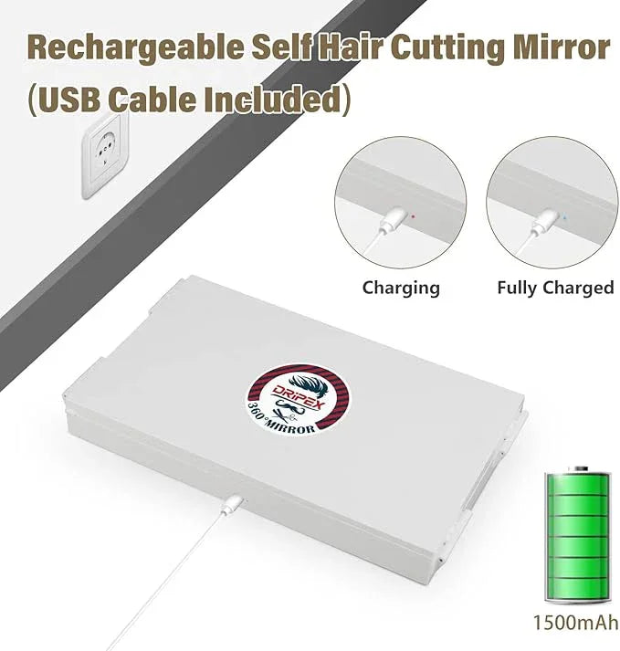 Dripex 3 Way Mirror with Led Lights for Men or Women, 360° Trifold Self Haircut Mirror with Height Adjustable Hooks, for Makeup, Styling, Shaving, Braiding, Dye Hair (White with Led) - ModernBath