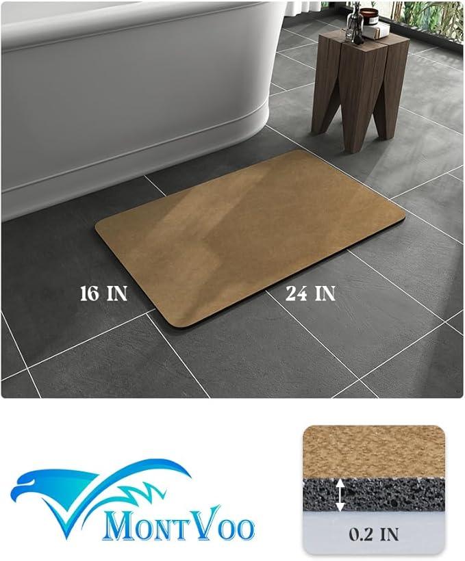 MontVoo -Bath Mat Rug-Rubber Backing Non Slip Quick Dry Absorbent Thin Bathroom Rugs Fit Under Door-Faux Suede Surface Bathroom Floor Mats-Shower Rug for in Front of Bathtub Shower Camel 16"x24" - ModernBath