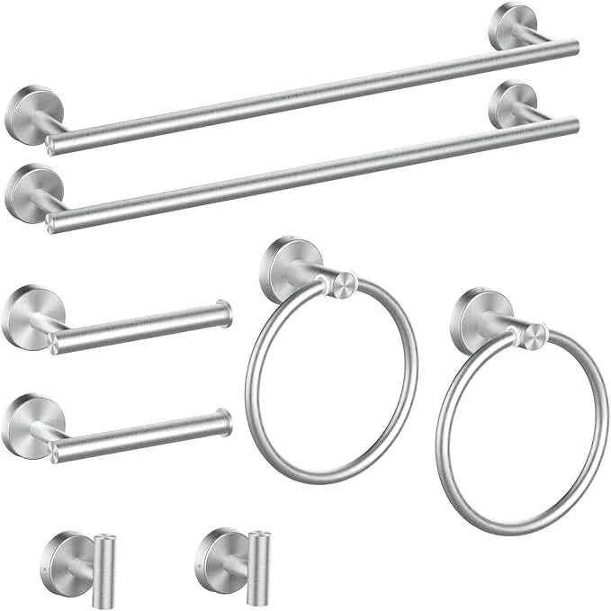 Cilee 8 Piece Brushed Nickel Bathroom Hardware Set, 24inch Bathroom Towel bar+Towel Ring+Toilet Paper Holder+ Robe Towel Hook, SUS304 Stainless Steel Bathroom Accessory Set - ModernBath