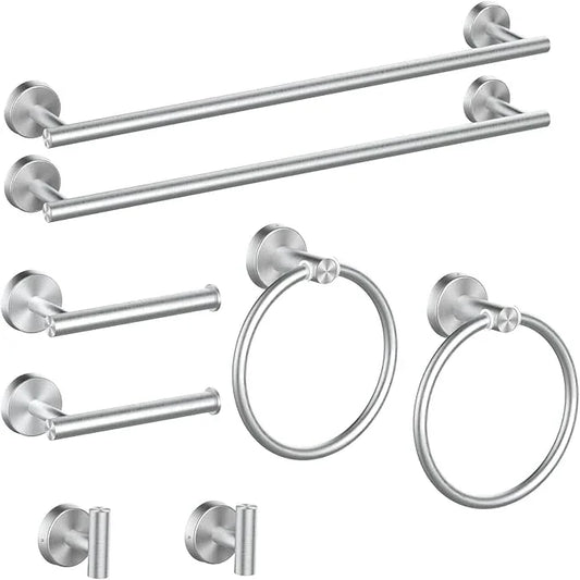 Cilee 8 Piece Brushed Nickel Bathroom Hardware Set, 24inch Bathroom Towel bar+Towel Ring+Toilet Paper Holder+ Robe Towel Hook, SUS304 Stainless Steel Bathroom Accessory Set - ModernBath
