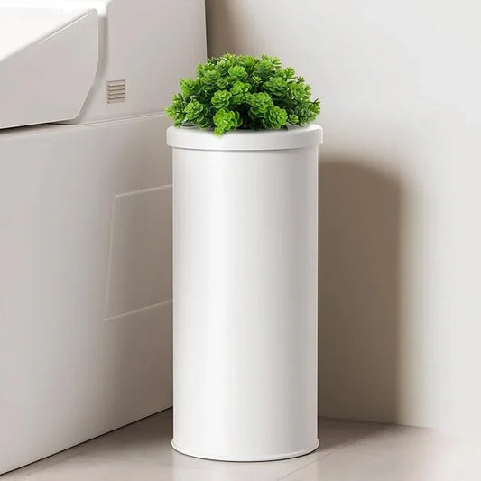 Cesun Toilet Paper Storage Bin, Enclosed Toliet Paper Holder with 3-Roll Capacity, White Stainless Steel Canister with Decorative Green Plant Lid - ModernBath