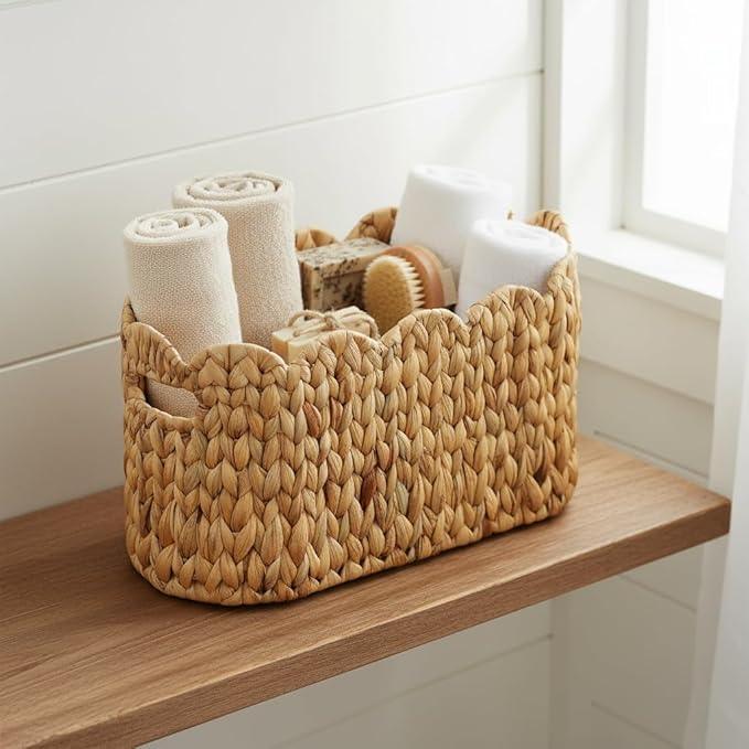 Toilet Paper Storage Basket,Scalloped Wicker Basket for Bathroom Organizers and Storage,Hand-Woven Rattan Bathroom Decor Accessories,Natural Water Hyacinth - ModernBath