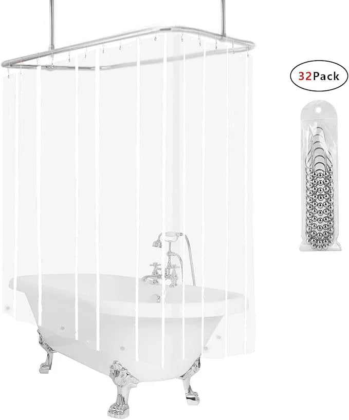 GBYcLyw Clawfoot Tub Clear Shower Curtain or Liner 180x70 Inch Wrap Around Shower Liner with 6 Magnets Waterproof Peva Plastic Shower Curtain Sets 32 Metal Hooks Included - ModernBath