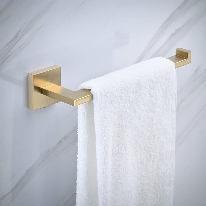 Brushed Gold Toilet Paper Holder Hand Towel Holder, SHUNLI Gold Bathroom Accessories Hardware Set 2 Pieces, Wall Mounted Towel Ring Towel Bar, SUS304 Stainless Steel - ModernBath