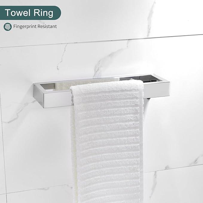TNOMS 4-Pieces Bathroom Hardware Set, Polished Chrome Towel Bar Set, Wall Mounted Stainless Steel Bathroom Hardware Accessories Set, 23.6 inch - ModernBath