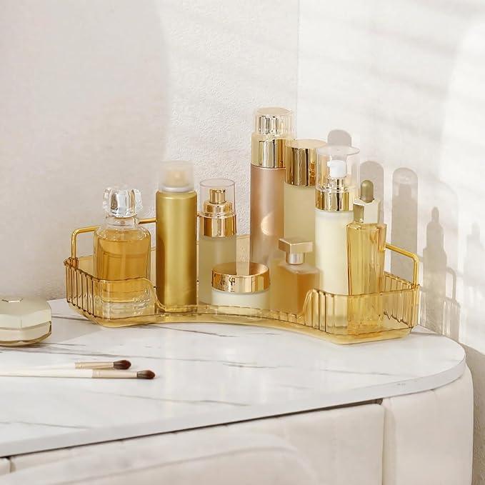 INVSSENE Corner Bathroom Countertop Organizer, Vanity Organizer Trays for Counter, Makeup Organizers, Perfume Tray, Skincare Shelf Storage Gifts for Women Girl Student (Yellow, 1 Tier) - ModernBath