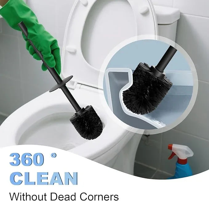 Toilet Brush and Holder Set, NEWRAIN Stainless Steel Toilet Brush with Long Brush Handle, Matte Black Toilet Scrubber and Covered Holder, Square Design Sturdy and Space Saving - ModernBath