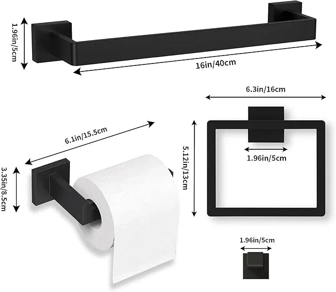 20-Pieces Matte Black Bathroom Accessories Set, 16 Inch Bath Towel Bar Set, SUS 304 Stainless Steel Bathroom Hardware Set, Towel Racks for Bathroom Wall Mounted - ModernBath