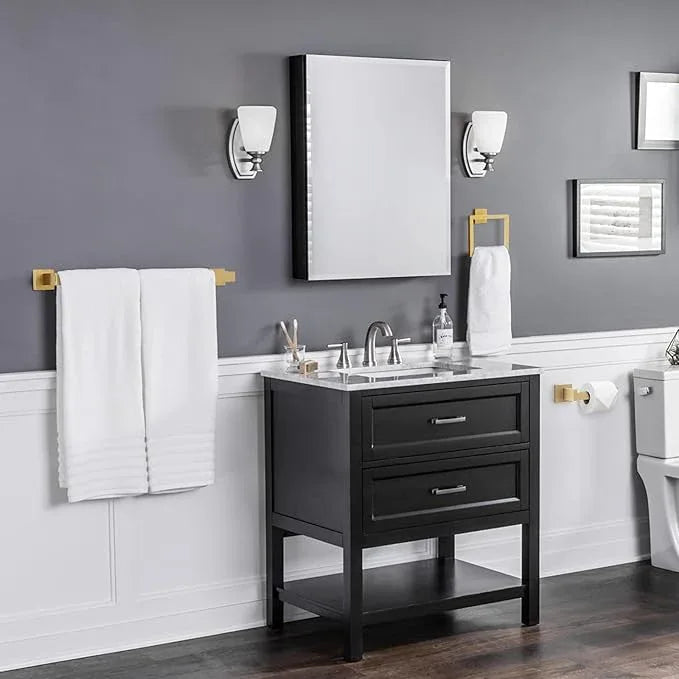 FAHKNS 10 PCS Bathroom Hardware Accessories Set 23.6 Inch Stainless Steel Bath Towel Bar Set Square Towel Ring Set for Bathroom Wall Mounted, Gold - ModernBath