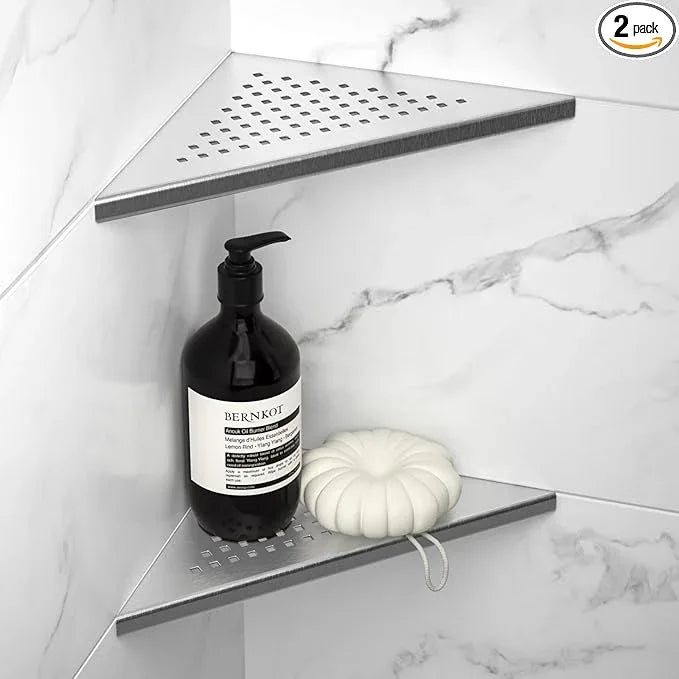 8'' Corner Shower Shelf 2 Pack, 304 Stainless Steel Grout in Shelves for Tiled Wall, Recessed Bathroom Shelf Rack, No Drilling Needed (8'', Silver) - ModernBath