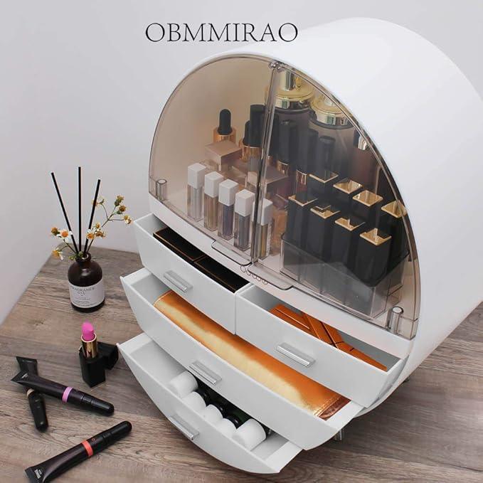 OBMMIRAO Elegant Dustproof Makeup Storage Organizer Box, Waterproof Large Cosmetics Organizer Storage with Drawers Skincare Cosmetic Display Cases for Countertop Bathroom Dresser Dedroom - ModernBath