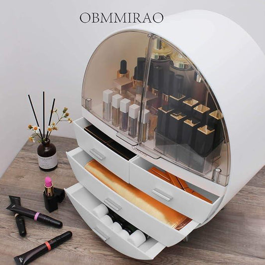 OBMMIRAO Elegant Dustproof Makeup Storage Organizer Box, Waterproof Large Cosmetics Organizer Storage with Drawers Skincare Cosmetic Display Cases for Countertop Bathroom Dresser Dedroom - ModernBath