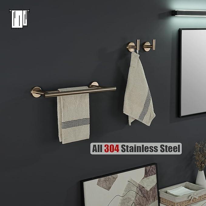 JQK Double Towel Bar Champagne Bronze, 15 Inch 304 Stainless Steel Thicken 0.8mm Towel Rack Holder for Bathroom Washcloths and Hand Towels Wall Mount, Useable Length 12 Inch, TB100L12-CB - ModernBath
