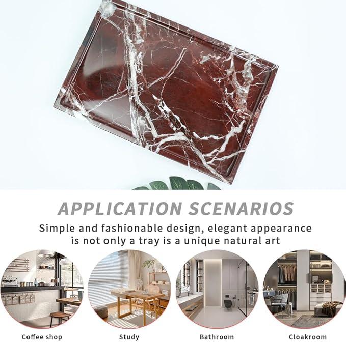Real Luxurious Natural Marble Vanity Tray Genuine Marble Storage Tray for Home Decor Stone Tray for Bathroom/Kitchen/Vanity/Dresser,Plate Holder for Tissues, Candles, Towel - ModernBath