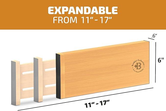 6 Pack Drawer Dividers 6 Inch High, 11”-17" Adjustable Bamboo Organizers Large Expandable Drawer Separators for Cloths, Dresser, Bedroom, Bathroom, Baby Drawer, Office & Kitchen Utensils (Natural) - ModernBath