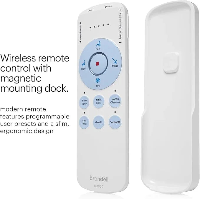 Brondell LS1800-RW Swash Electric Bidet Toilet Seat with Oscillating Stainless Steel Nozzle, Warm Air Dryer, Heated, Night Light, Gentle Close Lid, Thin Profile, Remote Control, Round - ModernBath