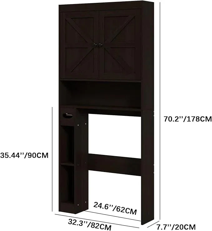 Furnideco 32.3''W Over The Toilet Storage Cabinet with Barn Doors, Over Toilet Shelf Farmhouse Storage Cabinet Space Saver with Toilet Paper Holder & Adjustable Bottom Bar, Espresso - ModernBath