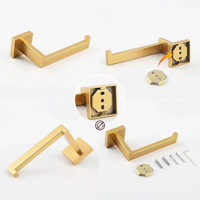 GERZWY Bath Toilet Paper Holder Gold Stainless Steel Hotel Square Tissue Roll Holder Wall Mount FG1605-BE - ModernBath