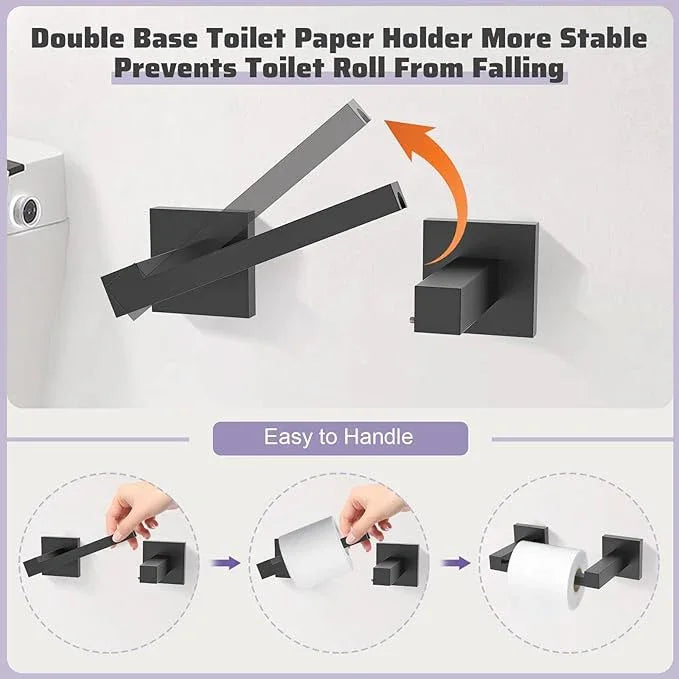 TNOMS Matte Black Towel Bar Set 5-Piece Bathroom Hardware Accessories Set,23.6 Inch Modern Towel Holder Set SUS304 Stainless Steel Towel Rack Set for Bathroom,Wall-Mounted - ModernBath