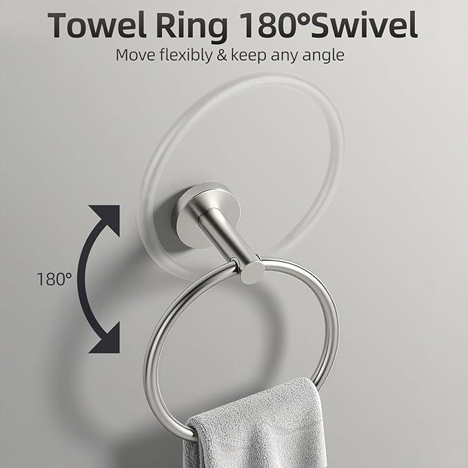 Brushed Nickel Towel Bar Set 10 Pieces, SUS304 Stainless Steel Bathroom Hardware Set, Bathroom Towel Holder Set Wall Mounted-16 Inch Towel Bar, Toilet Paper Holder, Towel Hook, Towel Ring - ModernBath