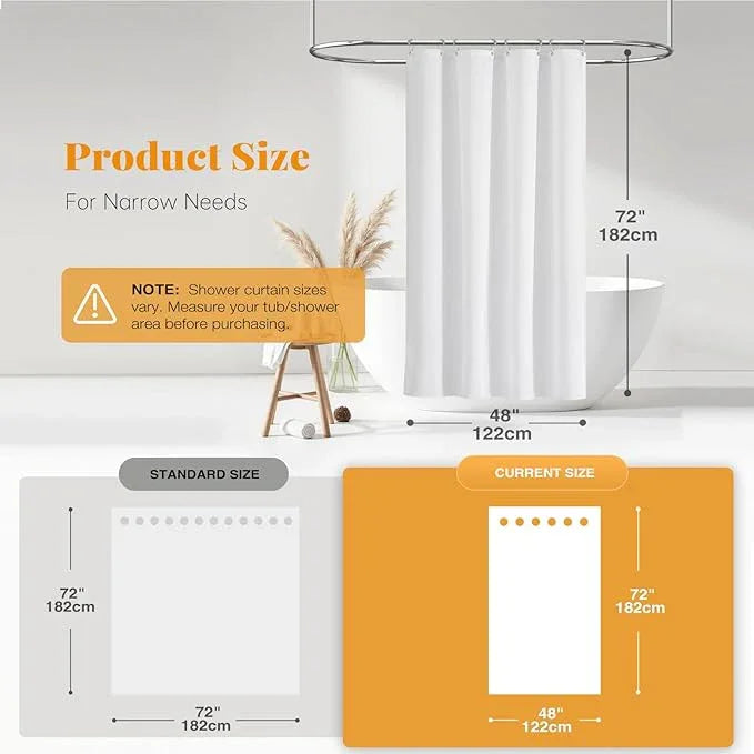 BTTN Fabric Shower Curtain, Linen Textured Heavy Duty Polyester Cloth Shower Curtain Set with Plastic Hooks, White, 48" W x 72" L (Pack of 1) - ModernBath