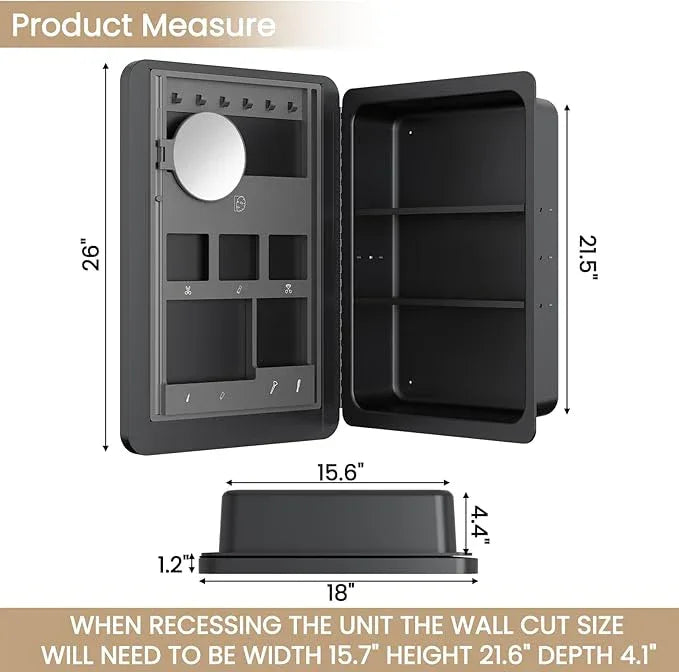 18x26 Inch LED Lighted Medicine Cabinet with Mirror for Bathroom, Wall Mounted or Recessed Mirror Cabinet with 3X Magnifying Mirror, Adjustable Storage Shelves, Modern Design - ModernBath