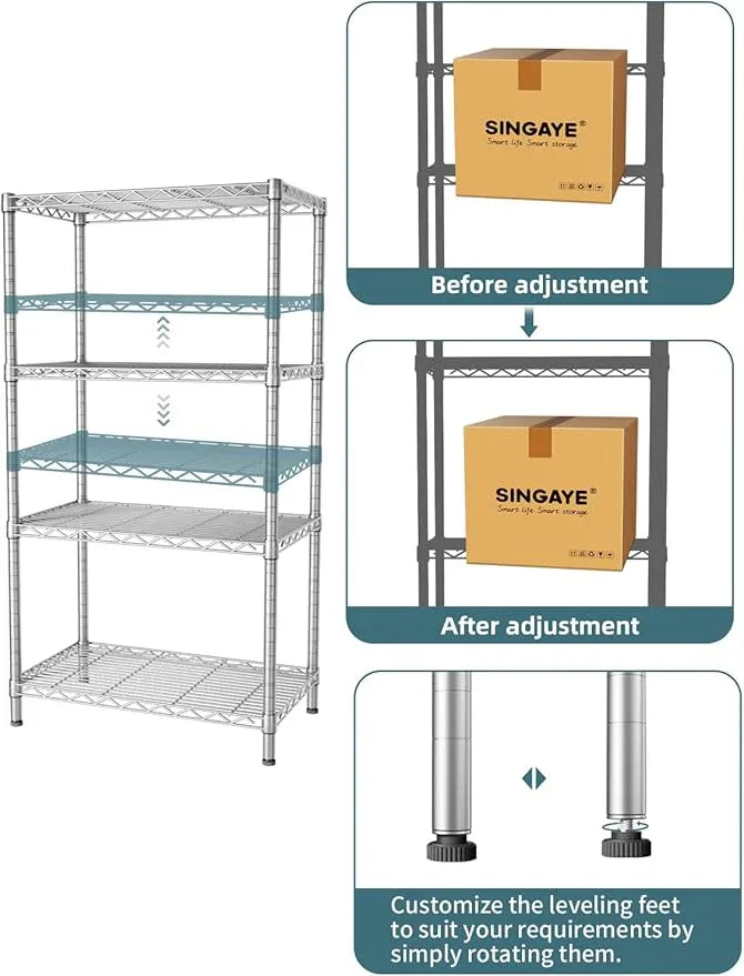 SINGAYE 4 Shelves Adjustable Storage Shelf Wire Shelving Rack Bathroom Standing Units Laundry Room Organization for Kitchen Office Bathroom Organizers Metal Pantry 14" D x 24" W x 48" H Gray - ModernBath