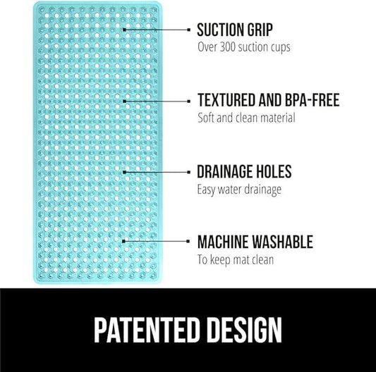 GORILLA GRIP Patented Bath Tub Shower Mat, Machine Washable Bathtub Floor Liner Mats, Suction Cups and Drain Holes to Keep Tubs Clean, Soft on Feet, Bathroom Essentials, 35x16 Inch, Clear Turquoise - ModernBath