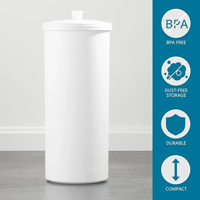 iDesign Freestanding Bathroom Toilet Paper Storage Holder with Lid for 3 Extra Rolls, White - ModernBath