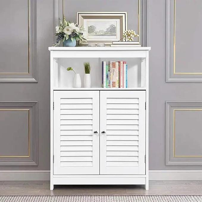Tangkula Bathroom Floor Cabinet, Wooden Freestanding Storage Cabinet with Double Shutter Door & Adjustable Shelf, Storage Cabinet for Bathroom Living Room (White) - ModernBath