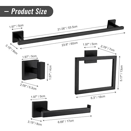 YACVCL Matte Black Towel Bar Set 10-Piece Bathroom Hardware Accessories Set,Black Bathroom Towel Holder Set 23.6 Inch Towel Bar Stainless Steel Wall Mounted Towel Rack Set - ModernBath