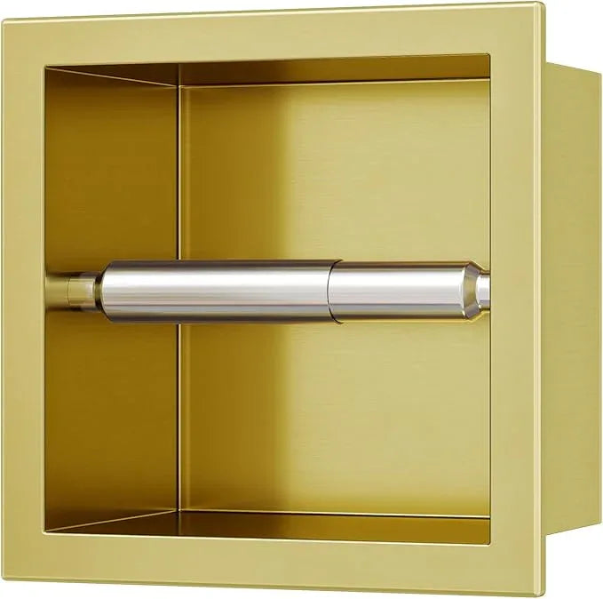 Neodrain Gold Recessed Toilet Paper Holder, 304 Stainless Steel Built-in Tissue Paper Roll Holder, Roll Paper Holder for Bathroom Wall - ModernBath