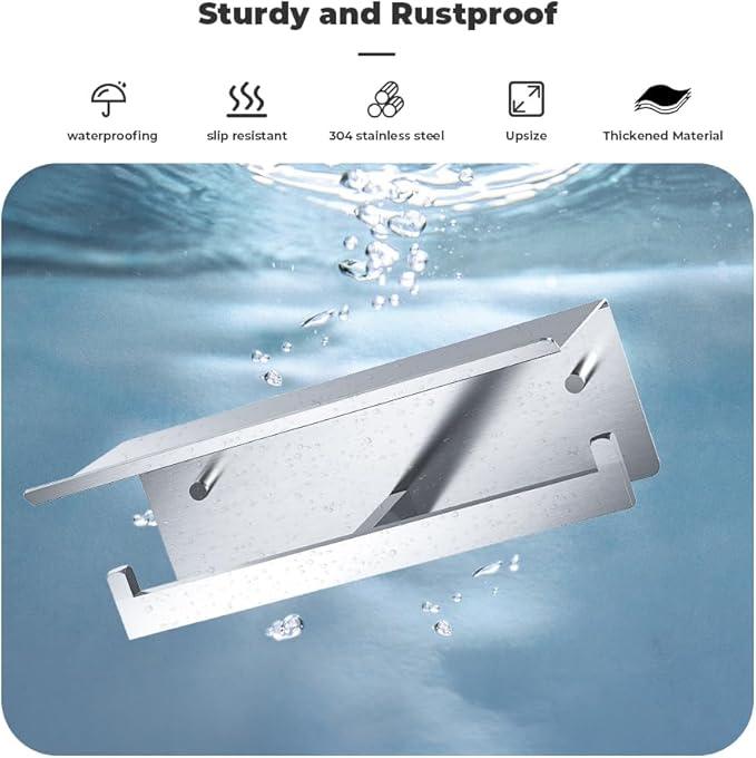 Double Toilet Paper Holder with Shelf, FreshGlow Large Tissue Holder Brushed Nickel, Wall Mount Commercial Toilet Paper Dispenser Phone Shelf Stainless Steel, Tissue Roll for Bathroom - ModernBath