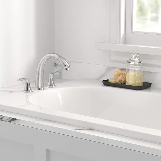 Chrome Roman Tub Faucet, Lava Odoro Chrome Bathtub Faucet with Valve, High Flow 2 Handle Deck Mount Tub Faucet, Solid Brass 8 inch Widespread 3 Hole Tub Filler TF405-C - ModernBath